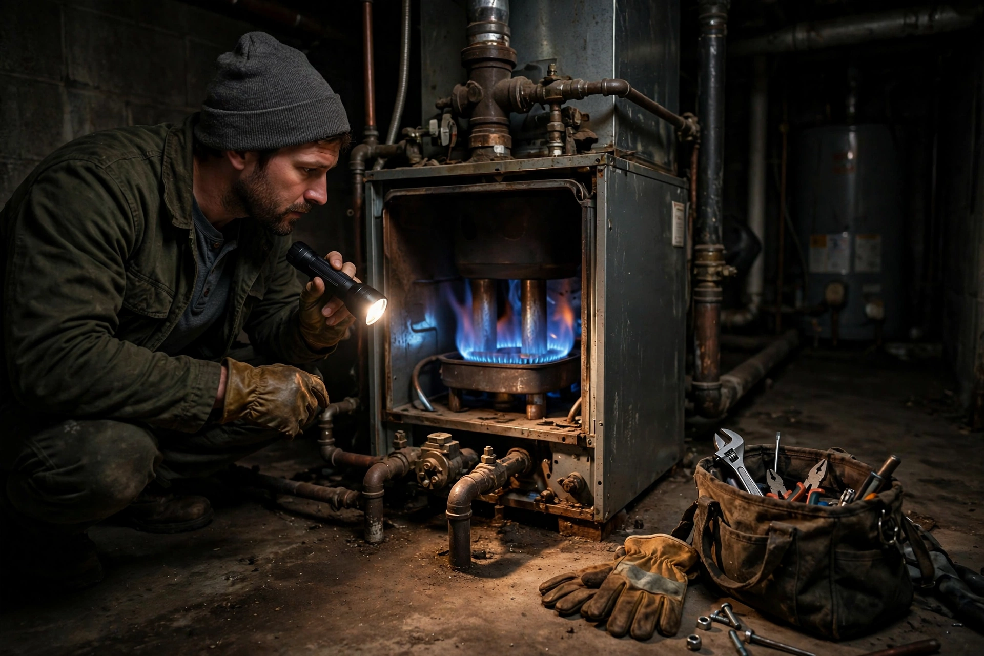 A technician testing airflow at a vent in a lake home