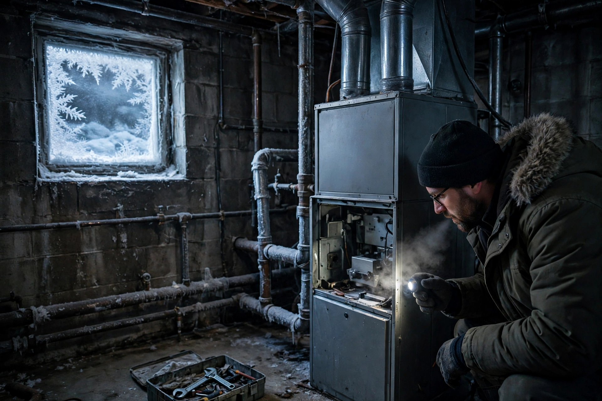 A house in deep snow during a January cold snap