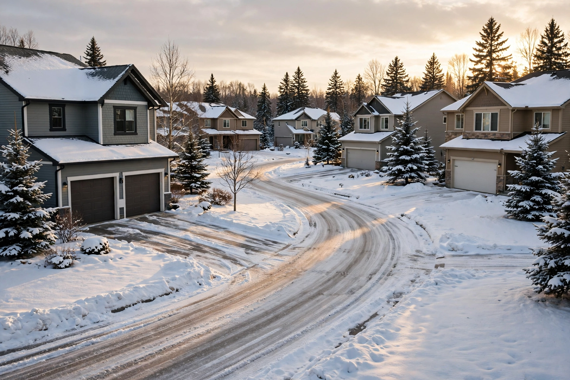 A neighbourhood street in Sartell Minnesota in winter