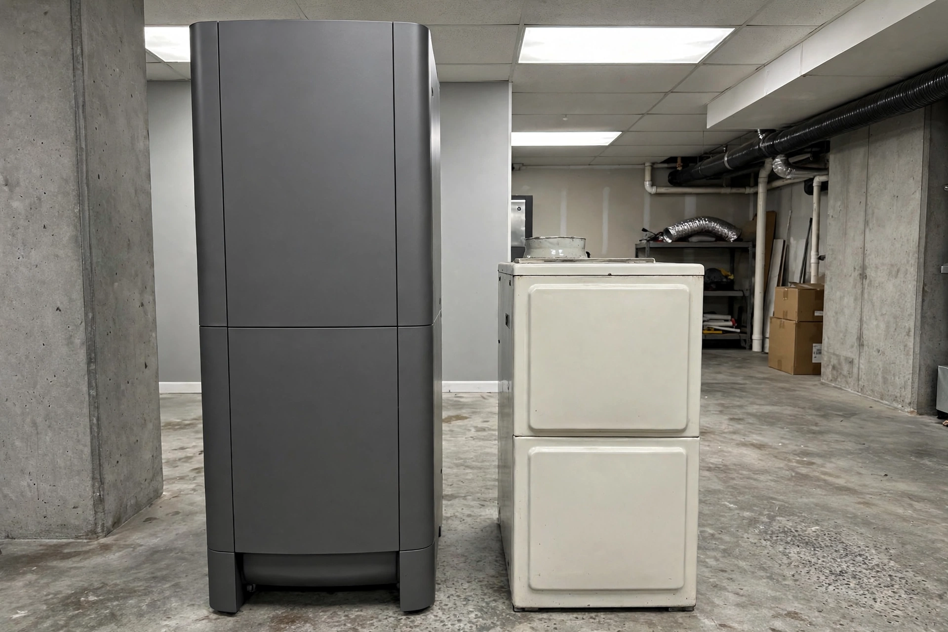 Two furnaces side by side for comparison