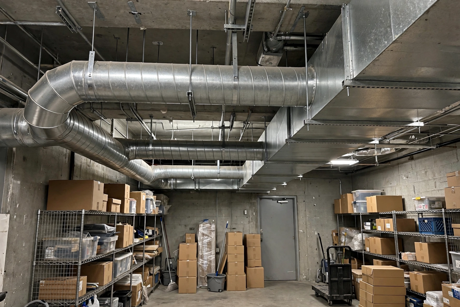 A technician checking commercial furnace controls and wiring