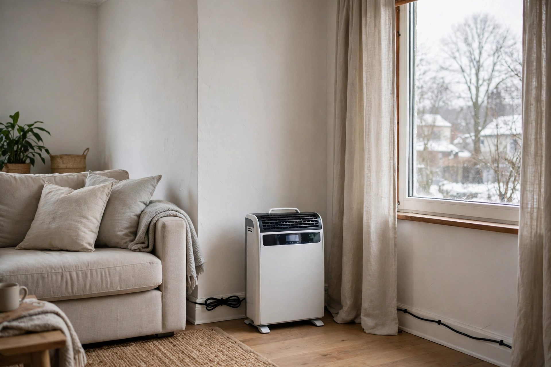 Warm air rising from a floor register in a family room