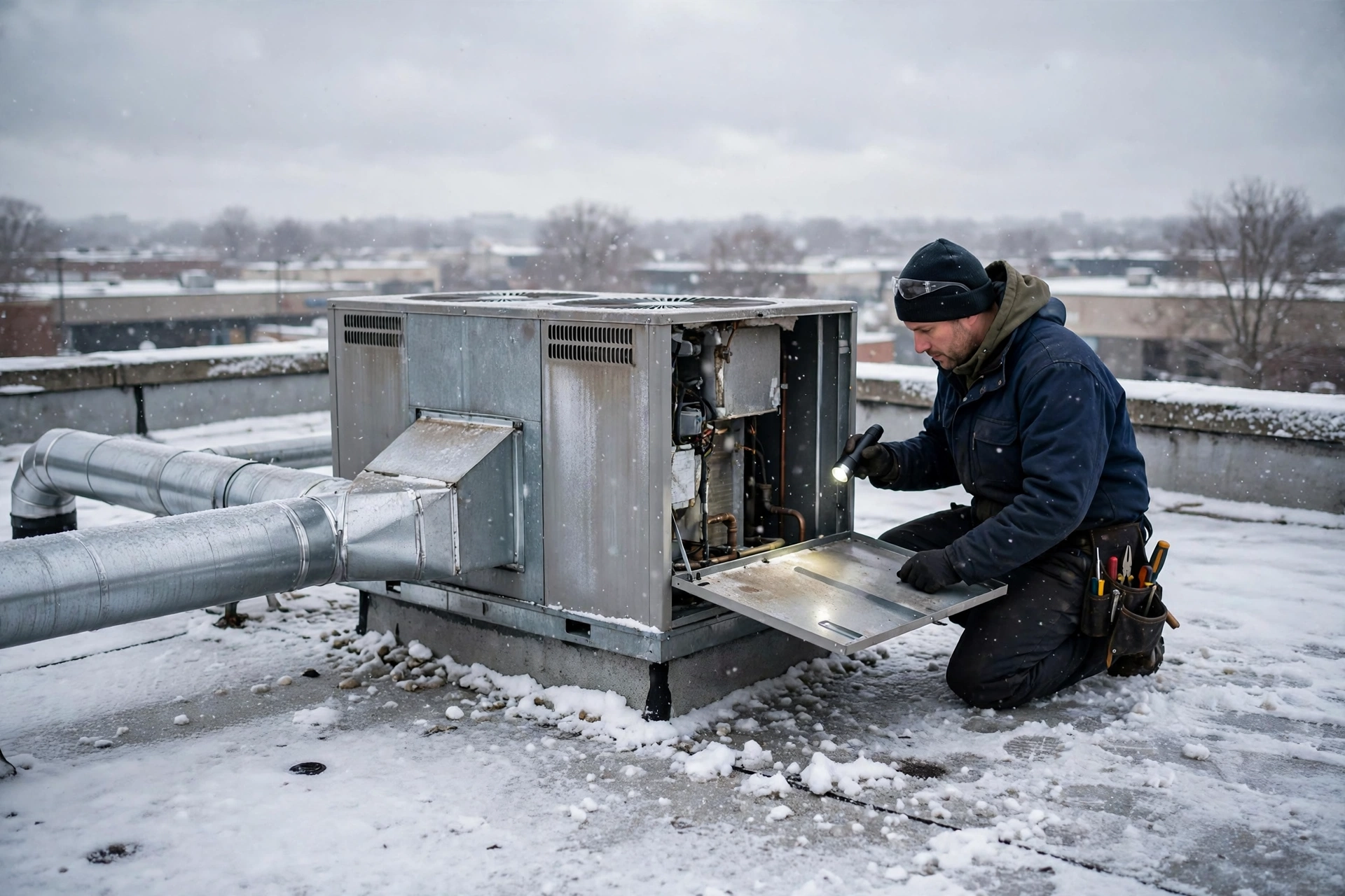 A compact furnace in a manufactured home utility closet